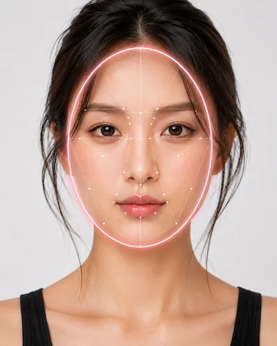 Female face shape detector before scan with detection overlay