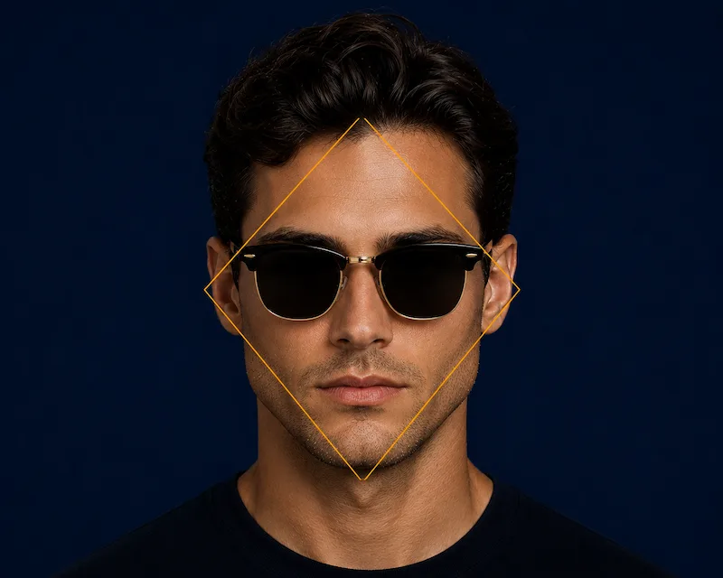 Diamond male face shape visual reference with clubmaster browline sunglasses