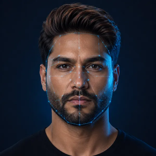 Face shape detector scanning a male face