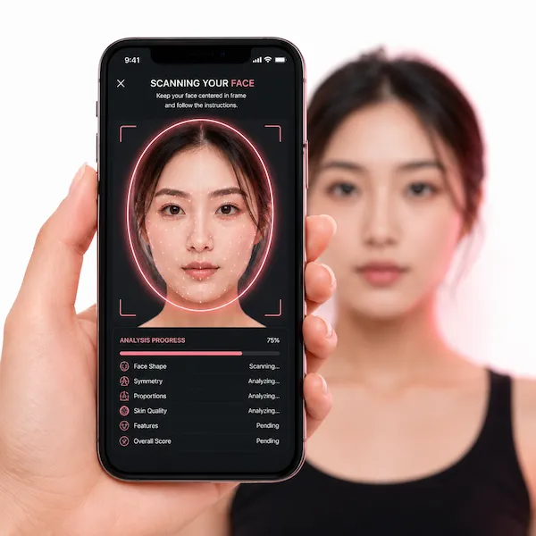 On-device structural scan of female facial geometry