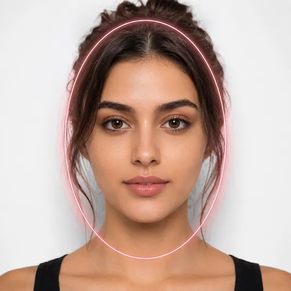 Align female face inside the rose oval tracking frame
