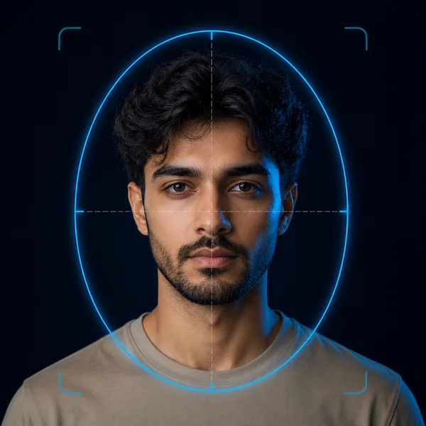 Fit face inside the blue detector frame