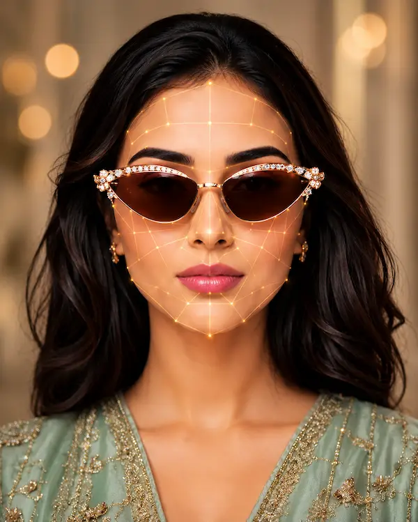 Face shape sunglasses analyzer for female — AI virtual try-on