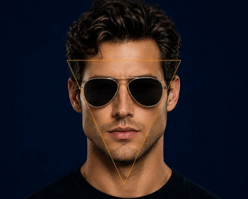 Heart male face shape visual reference with aviator base-heavy sunglasses
