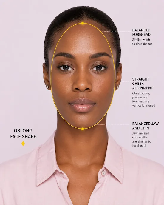 Oblong female face shape visual reference with oversized sunglasses