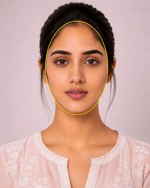 Oval female face shape visual reference with cat-eye sunglasses