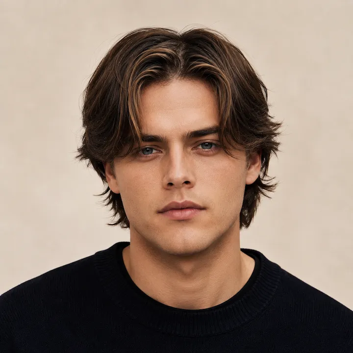 Curtain Middle Part male hairstyle on model