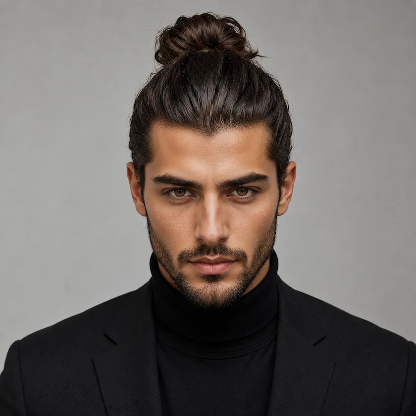 Man Bun male hairstyle on model