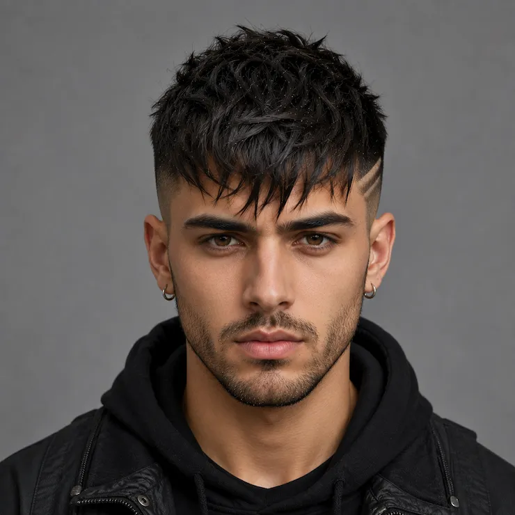 Textured Fringe with Design male hairstyle on model