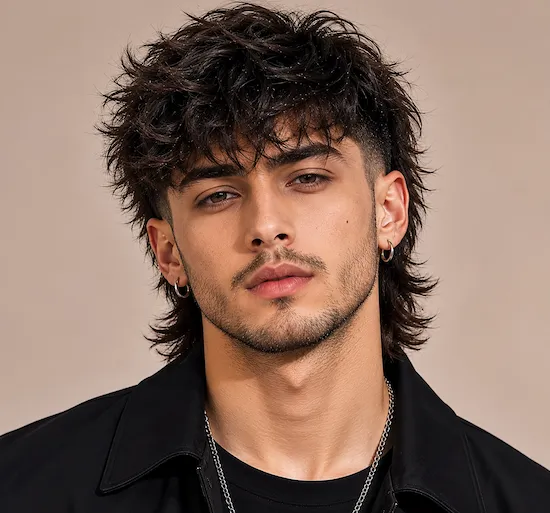Modern Mullet male hairstyle on model