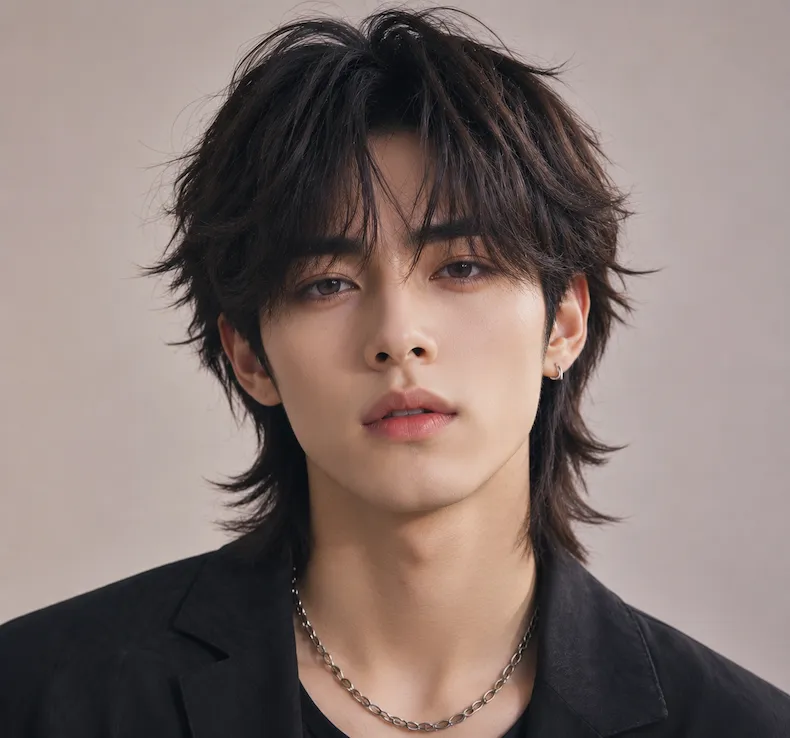 Wolf Cut male hairstyle on model
