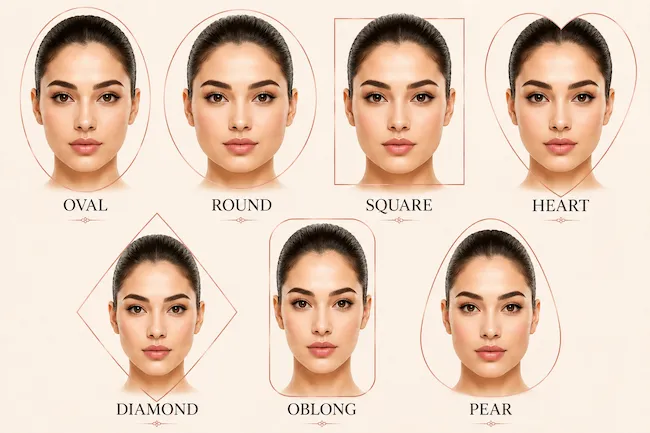 7 female face shapes explained — oval round square heart diamond oblong pear with hairstyle examples for women