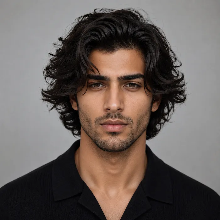 Textured Wavy Long male hairstyle on model