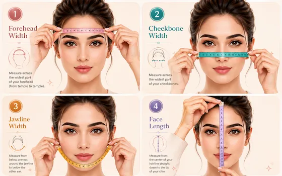 How to measure female face shape — forehead cheekbone jawline and face length measurement guide for women