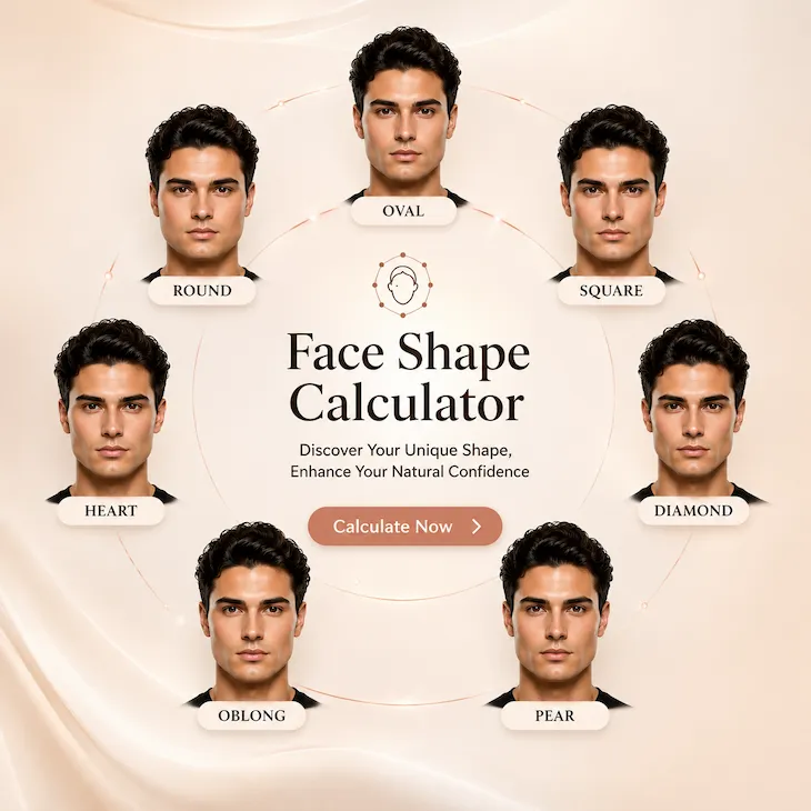Face shape calculator male — 7 male face shapes oval round square heart diamond oblong pear for men