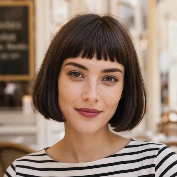 French Bob female hairstyle on European woman model