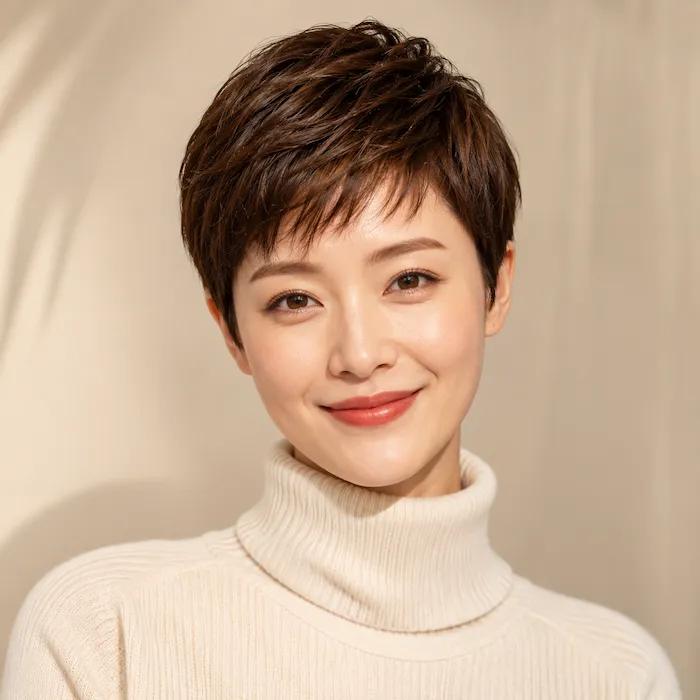 Pixie Cut female hairstyle on Korean woman model