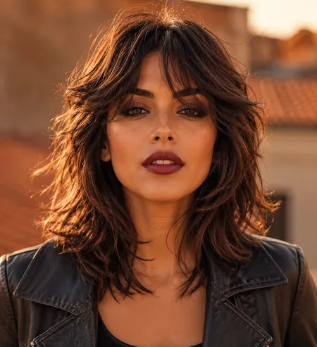 Shag Cut female hairstyle on Spanish woman model
