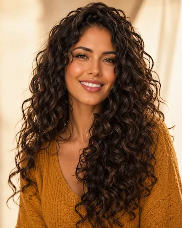 Long Defined Curls female hairstyle on Latina Mexican woman model