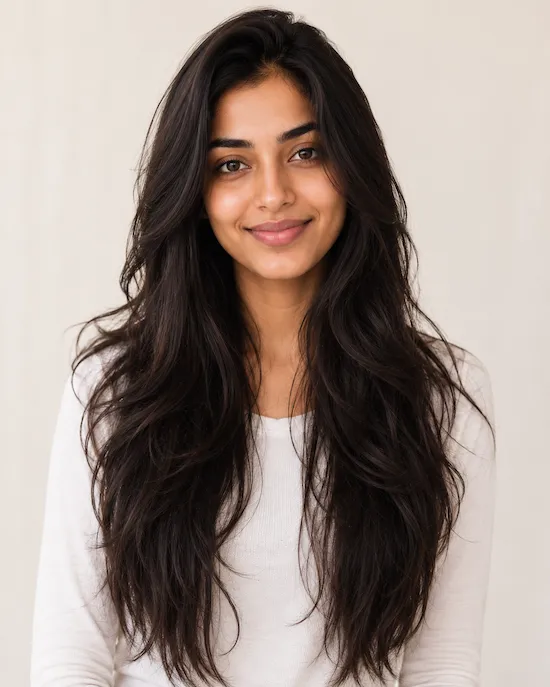 Open Long Hair female hairstyle on Bollywood South Asian woman
