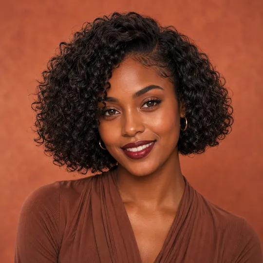 Short Curly Bob female hairstyle on African American woman model