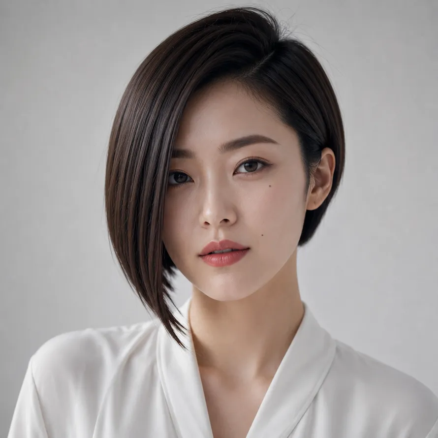 Asymmetric Bob female hairstyle on Japanese woman model