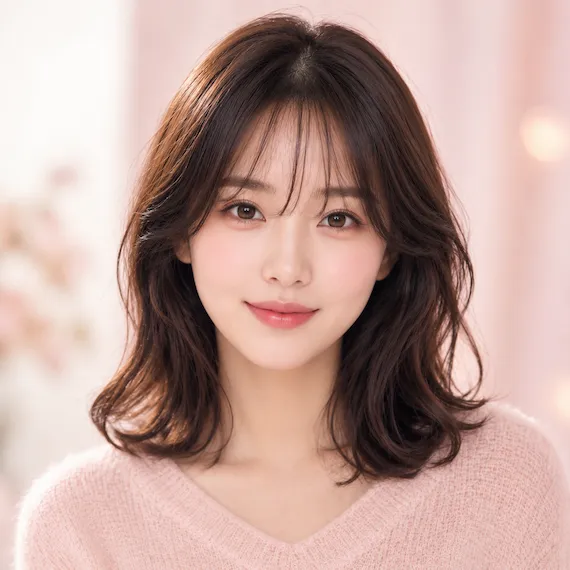 Wispy Bangs female hairstyle on Chinese woman model